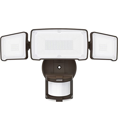 LEPOWER LED Security Light Motion Sensor Light Outdoor, 38W 4200LM Motion Security Light, 5500K, IP65 Waterproof, 3 Head Motion Detected Flood Light for Garage, Yard, Porch (Brown) - Image 1