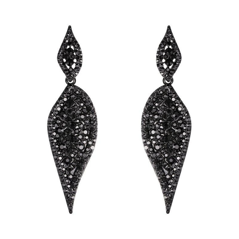 EVER FAITH Vintage Leaf Earring Round Rhinestone Crystal Elegant Party Pierced Drop Dangle Chandelier Earrings for Women Black Black-Tone - Image 1