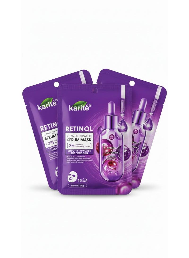 كاريت طقم ماسكات الوجه الورقية بالريتينول من كاريتيه (Karité) – 3 قطع لتحفيز الكولاجين، شد البشرة، ومكافحة التجاعيد - Image 1
