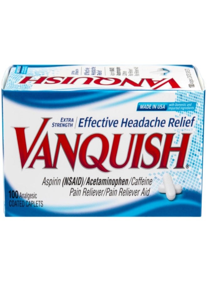 Vanquish Headache Relief, Acetaminophen, Aspirin, Caffeine, 100 Caplets, Packaging May Vary - Image 1