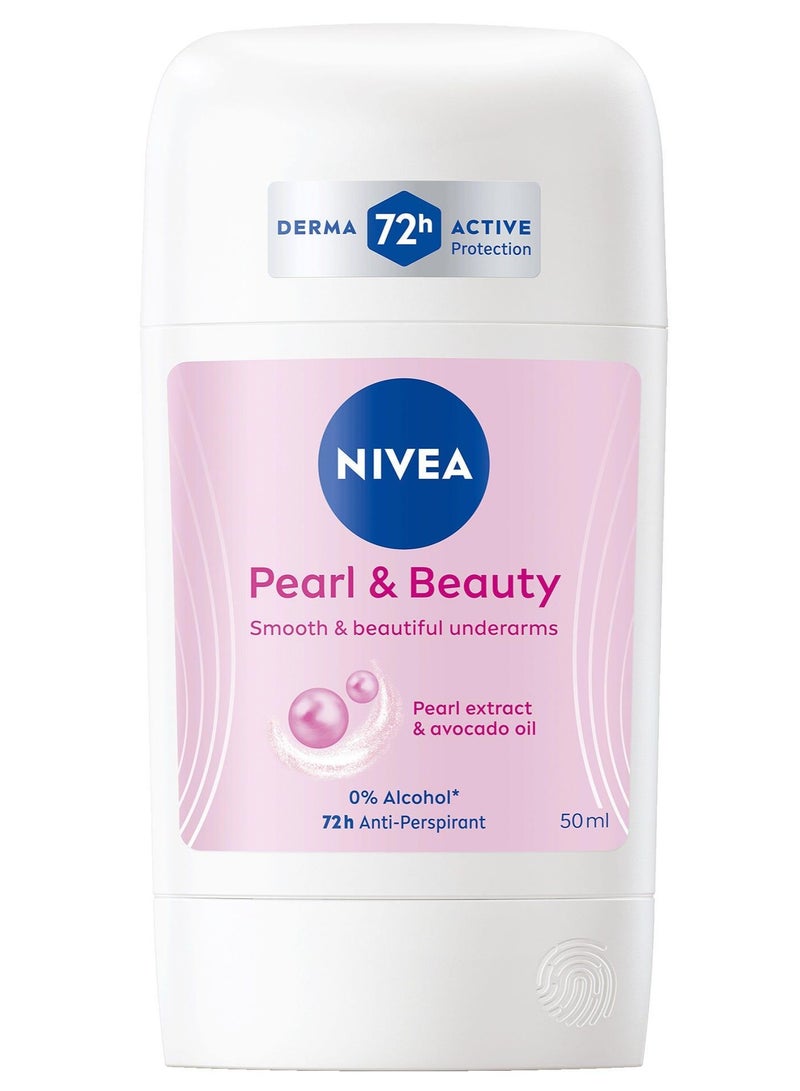 NIVEA Pearl & Beauty Antiperspirant Deodorant for Women 72H Active, Stick 50ml - Image 1