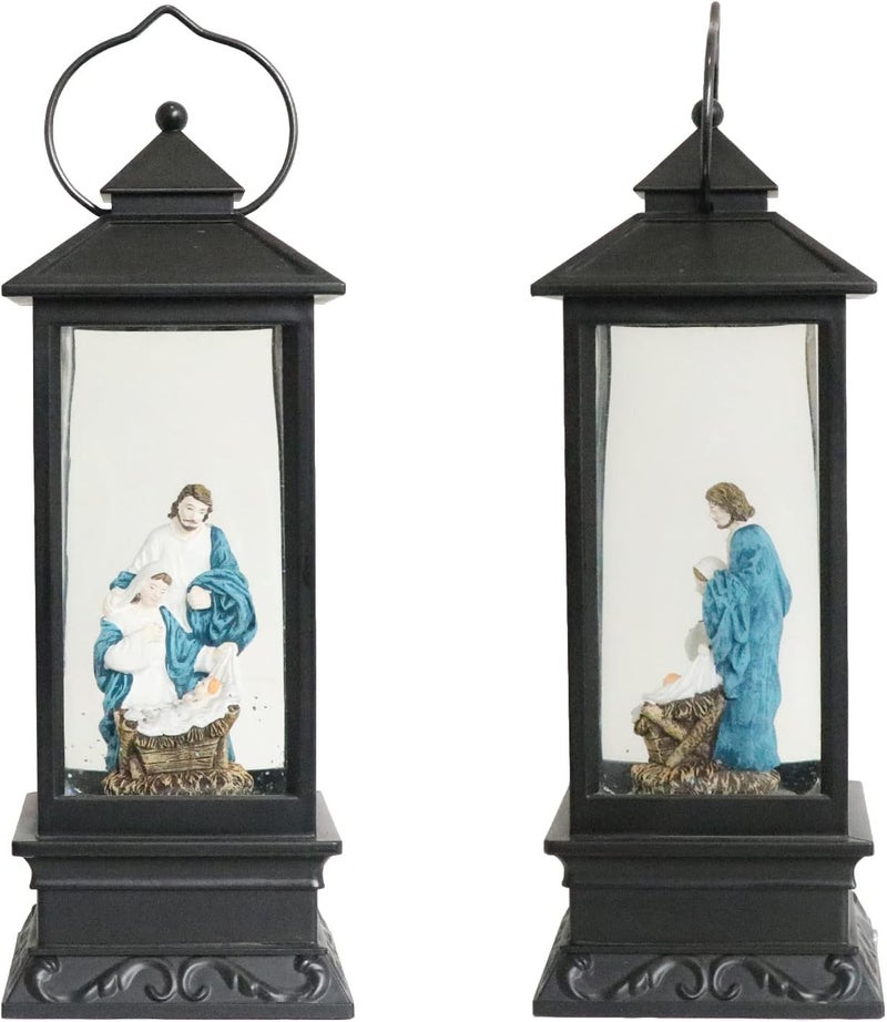 Eldnacele Battery Operated Plug-in Musical Lighted Christmas Water Snowing Glittering Snow Globe Lantern with Timer Christians Nativity Lantern Decor, Holy Family - Image 3