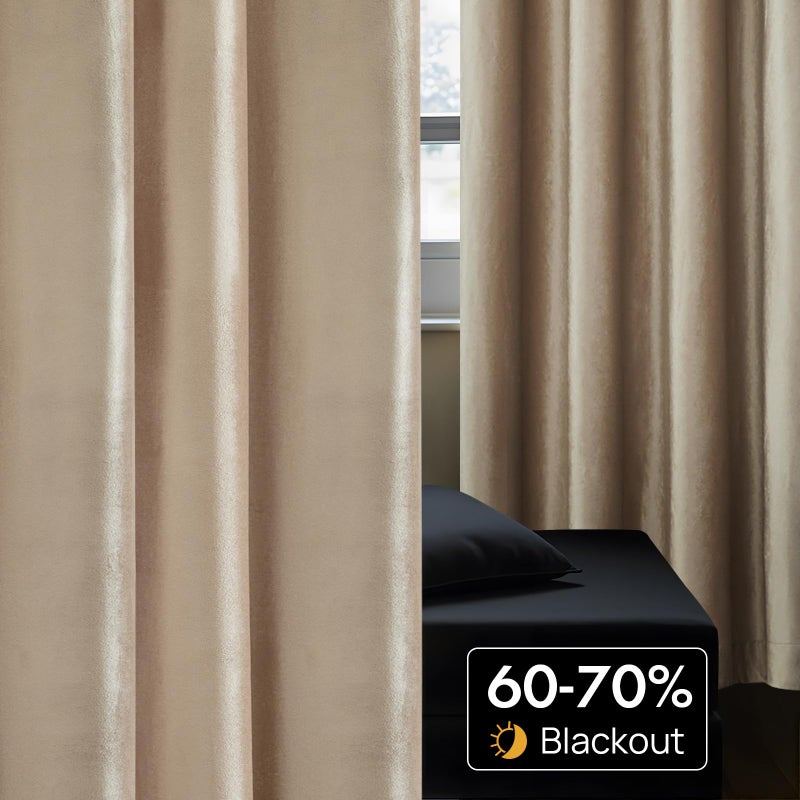 Bulbul Champagne Velvet Curtains 84 inch: Beige Luxury Elegant Living Room Curtain - Modern Light Filtering Thermal Insulated Soundproof Privacy Room Darkening Soft Drapes for Classical Bedroom Set of 2 - Image 4