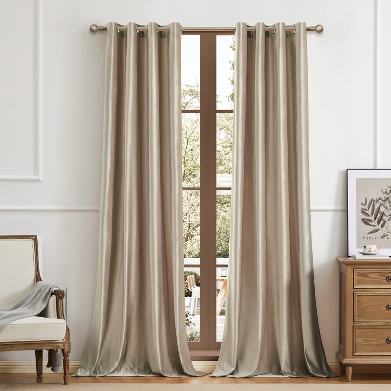 Bulbul Champagne Velvet Curtains 84 inch: Beige Luxury Elegant Living Room Curtain - Modern Light Filtering Thermal Insulated Soundproof Privacy Room Darkening Soft Drapes for Classical Bedroom Set of 2 - Image 5