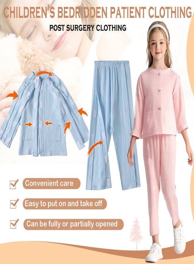 AUSTYLCO Children Bedridden Patient Clothing Cotton Magic Stick Full Opening Post-operative Set Suitable for Bedridden and Mobility-impaired Blue - Image 3