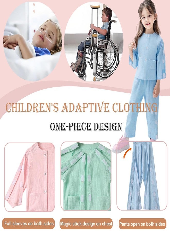 AUSTYLCO Children Bedridden Patient Clothing Cotton Magic Stick Full Opening Post-operative Set Suitable for Bedridden and Mobility-impaired Blue - Image 2