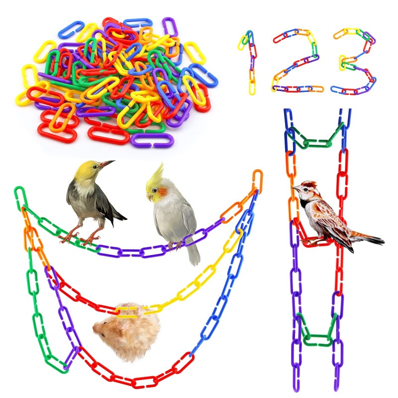 JIALEEY 100PCS Plastic Chain Links Childrens Learning Toy Mix Color Rainbow DIY CClips Chains Hooks Swing Climbing Cage Toys for Bird Sugar Glider Rat Parrot - Image 2