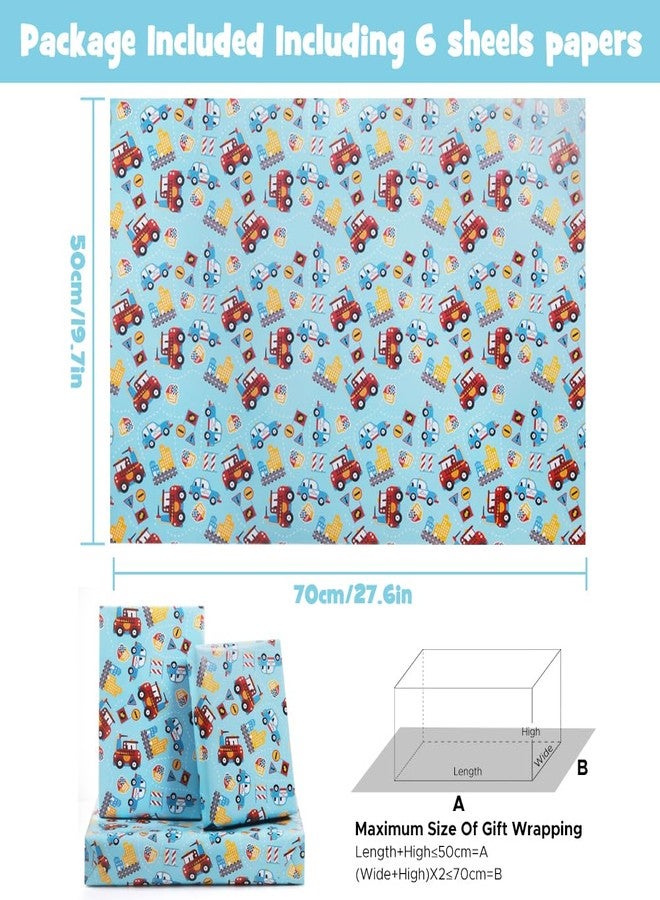NEPOG Red Fire Trucks and Police Cars On Blue Wrapping paper for Kids Boys Men, Birthday Wrapping Paper Car Design 6 Sheets Folded Flat 20x30 inches per Sheet for Birthday Party Baby Showers - Image 2
