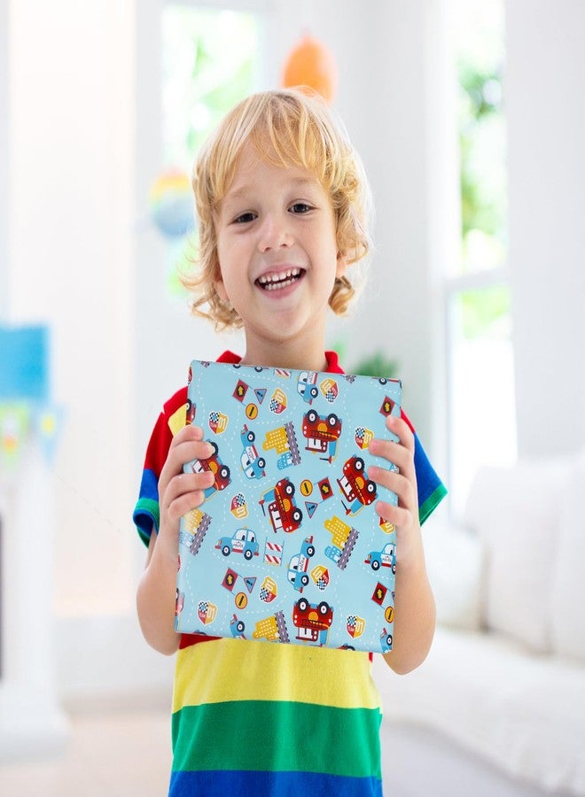 NEPOG Red Fire Trucks and Police Cars On Blue Wrapping paper for Kids Boys Men, Birthday Wrapping Paper Car Design 6 Sheets Folded Flat 20x30 inches per Sheet for Birthday Party Baby Showers - Image 4