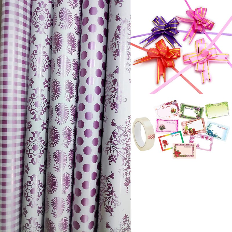 3A Featuretail Printed Gift Wrapping Paper(Assorted Design, Size - 19" x 28" In) Gifts Wrap Sheets, Premium Sheet for Birthday Gift Pack (Magenta Print, 10 Pc Gift Wrap Combo) - Image 1