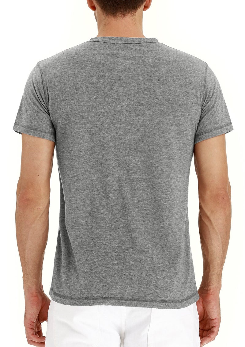 PEGENO Men's Casual Slim Fit Short Sleeve Henley T-Shirts Cotton Shirts (X-Large, 01-Gray) - Image 3