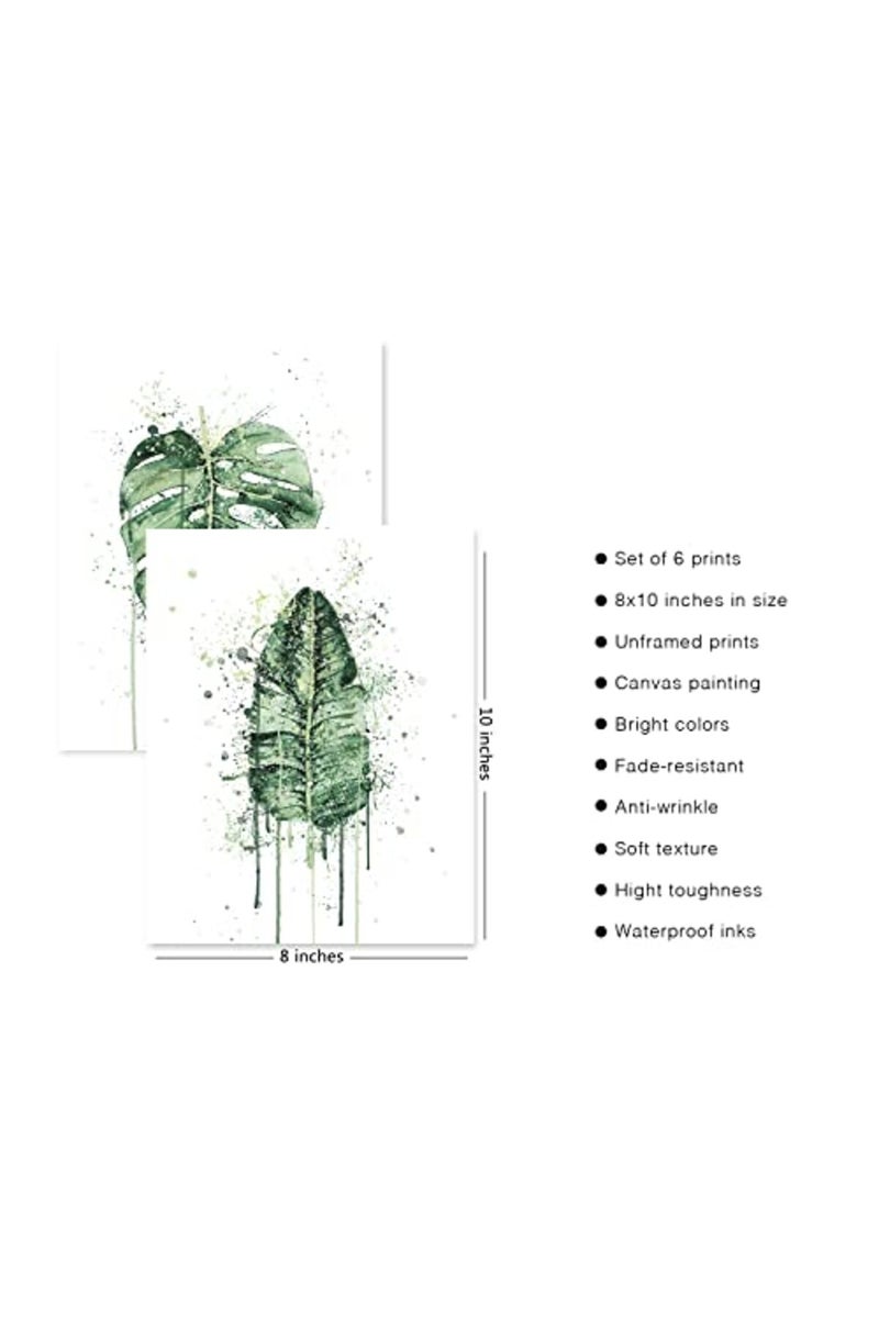 HoozGee Sage Green Leaf Poster Watercolour Splash Botanical Plant Wall Art Print Boho Plant Wall Decor Canvas Leaves Prints for Kitchen Bedroom Livingroom Bathroom Wall Decor (8"x10" UNFRAMED) - Image 3