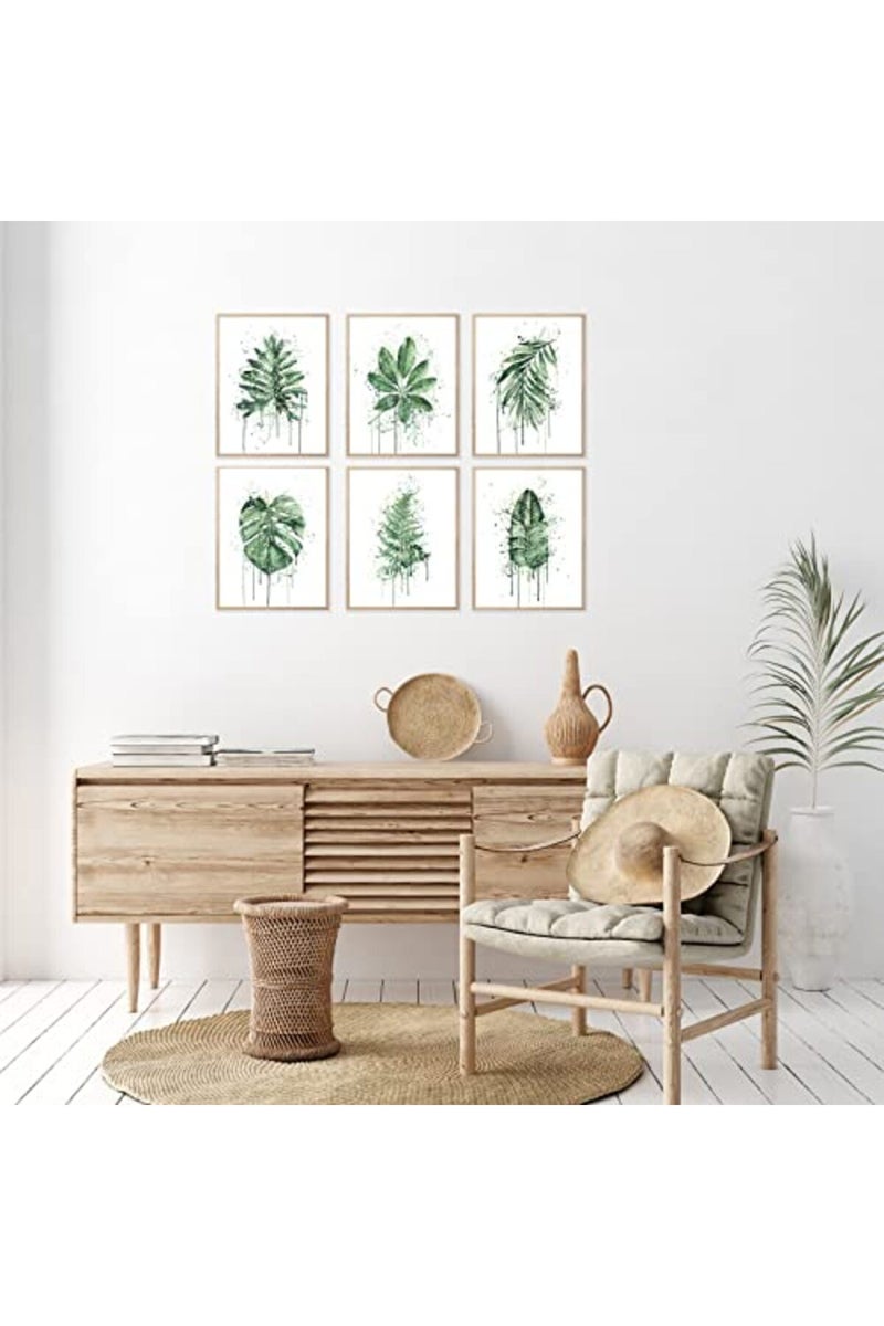 HoozGee Sage Green Leaf Poster Watercolour Splash Botanical Plant Wall Art Print Boho Plant Wall Decor Canvas Leaves Prints for Kitchen Bedroom Livingroom Bathroom Wall Decor (8"x10" UNFRAMED) - Image 2