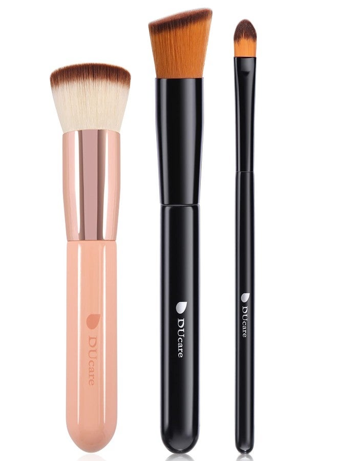 DUcare Flat Top Kabuki Foundation Brush + Angled Kabuki Brushes + Concealer Brushes - Image 1