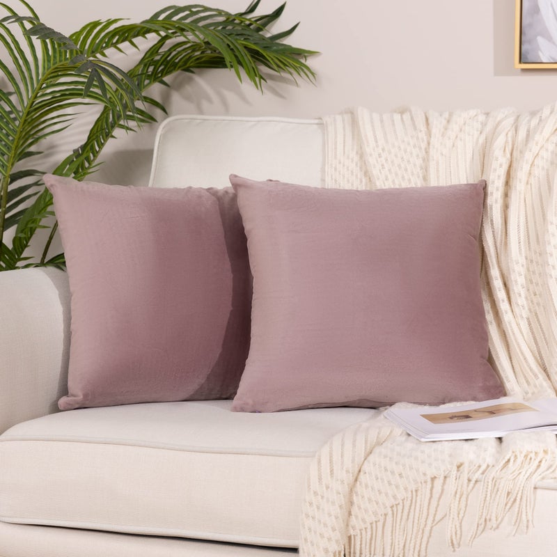 Stellhome Soft Decorative Velvet Cushion يغطي أغطية وسادة رمي مربعة لأريكة أريكة سرير مقعد 20 × 20 بوصة (50 سم) عبوة وردية دبانية من 2 حالة وسادة رمي صلبة - Image 1