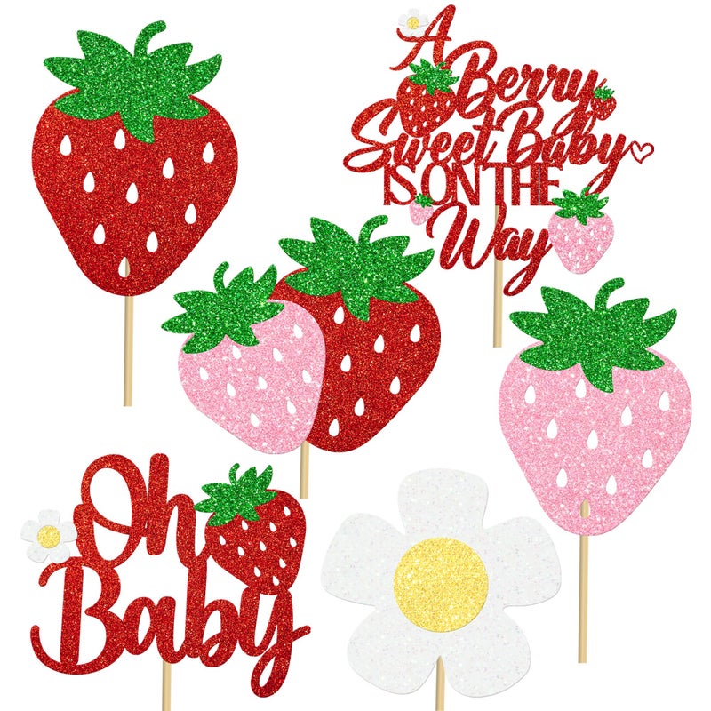 umoni Strawberry Oh Baby Centerpiece Sticks Glitter Berry Sweet Baby Shower Decorations Strawberry Theme Birthday Party Table Toppers Berry First Centerpieces for A Baby is On The Way Baby Shower Supplies - Image 1