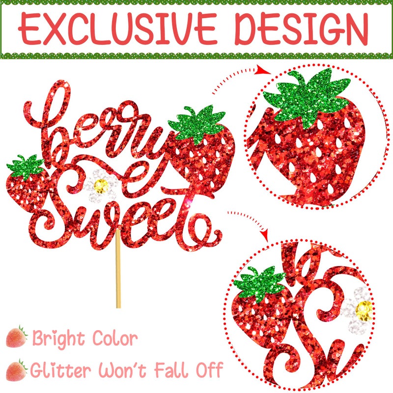 umoni Strawberry Oh Baby Centerpiece Sticks Glitter Berry Sweet Baby Shower Decorations Strawberry Theme Birthday Party Table Toppers Berry First Centerpieces for A Baby is On The Way Baby Shower Supplies - Image 5