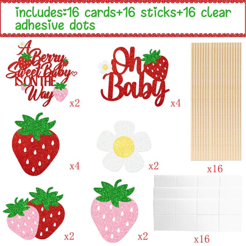 umoni Strawberry Oh Baby Centerpiece Sticks Glitter Berry Sweet Baby Shower Decorations Strawberry Theme Birthday Party Table Toppers Berry First Centerpieces for A Baby is On The Way Baby Shower Supplies - Image 4