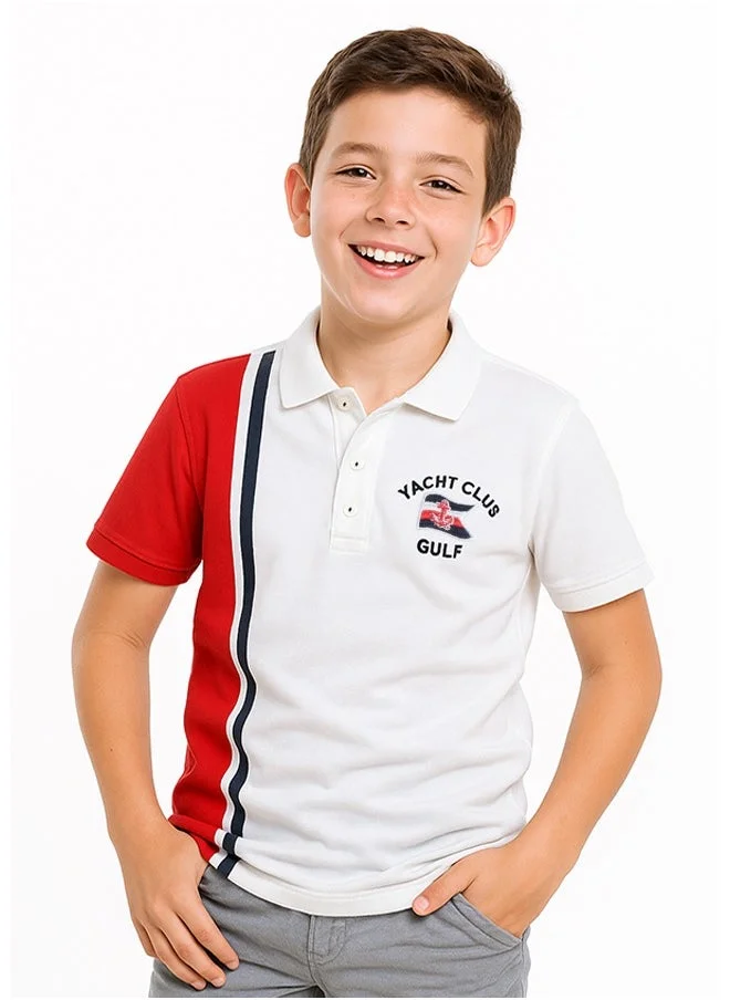 victor and jane Victor & Jane Junior Boys' Polo T-Shirt – Comfortable Cotton Casual Wear - White & Red