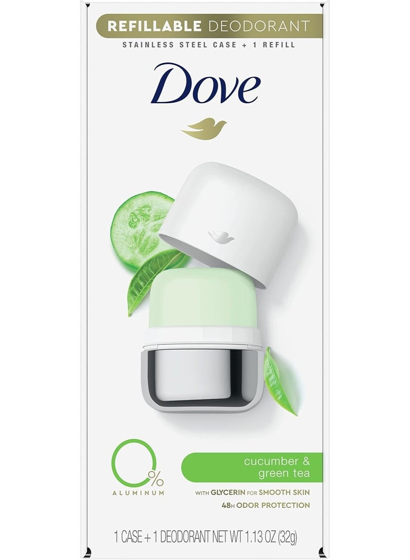 Dove 0% Aluminum Deodorant – Cucumber & Green Tea (Refillable - Starter Kit) (32 g) - Image 1