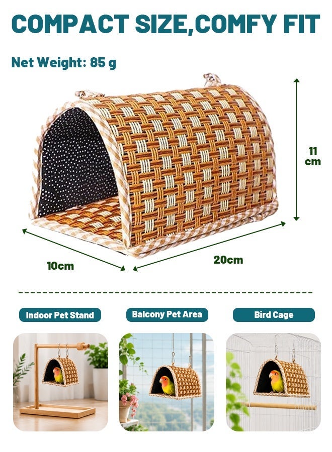 Soft Touch Cooling Woven Bird Nest Tunnel with Metal Hooks, Breathable Hanging Bird Cage Bed, Semi-Open Hideout Hut for Budgies, Parakeets, Lovebirds, Finches, Canaries, Hamsters and Small Pets - Image 2