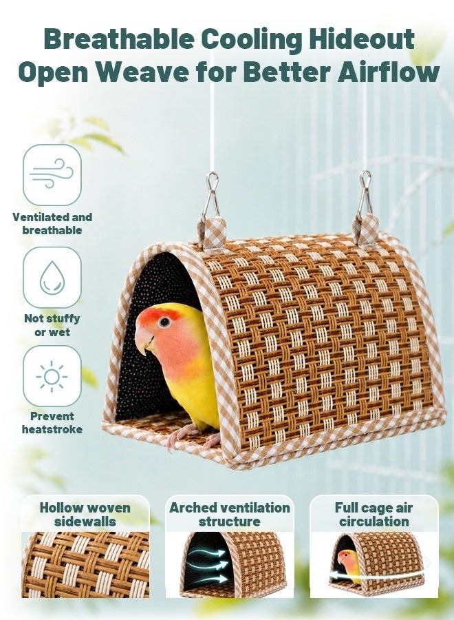 Soft Touch Cooling Woven Bird Nest Tunnel with Metal Hooks, Breathable Hanging Bird Cage Bed, Semi-Open Hideout Hut for Budgies, Parakeets, Lovebirds, Finches, Canaries, Hamsters and Small Pets - Image 5