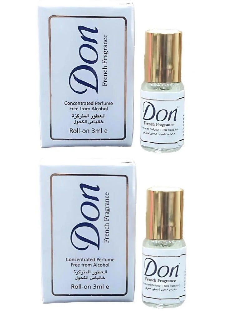 قطعتين من عطر ريفاس دون الفرنسي رول أون خالي من الكحول أبيض 3x2 مل