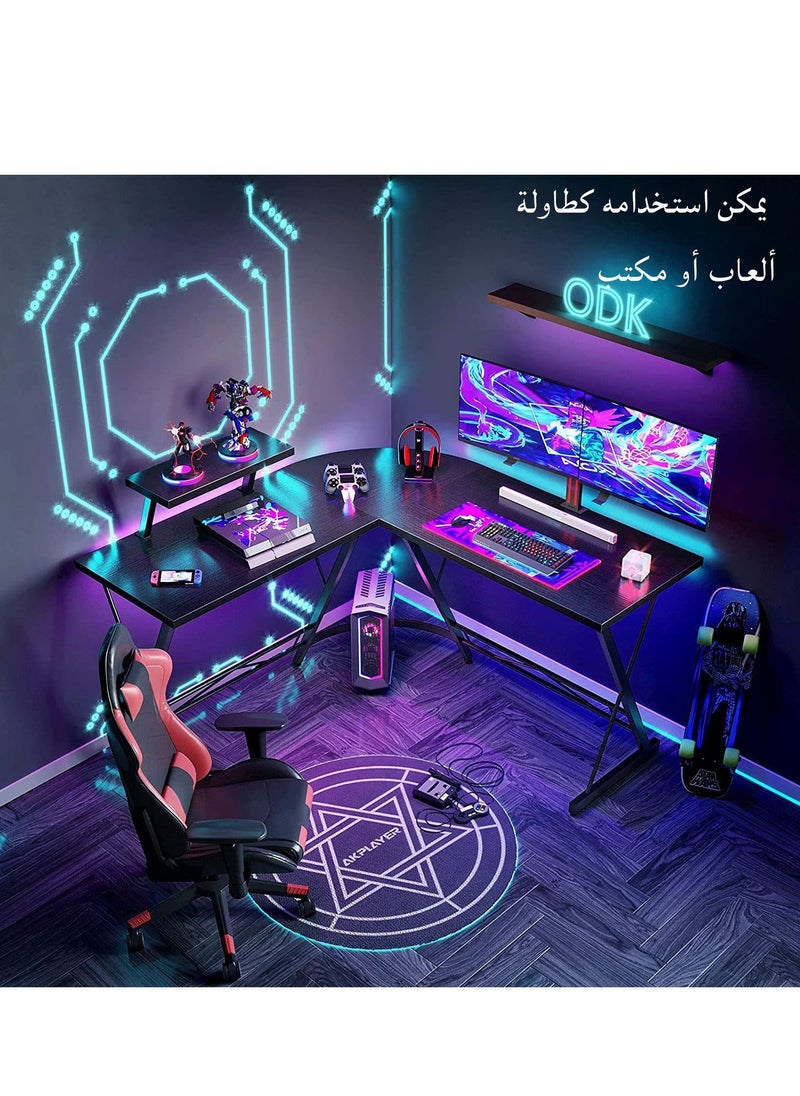ALMAHZUZ - L-Shaped Desk Computer Corner Table 51 inch Home Gaming Desk Office Writing Workstation with Large Monitor Stand Space-Saving Easy to Assemble - Image 1