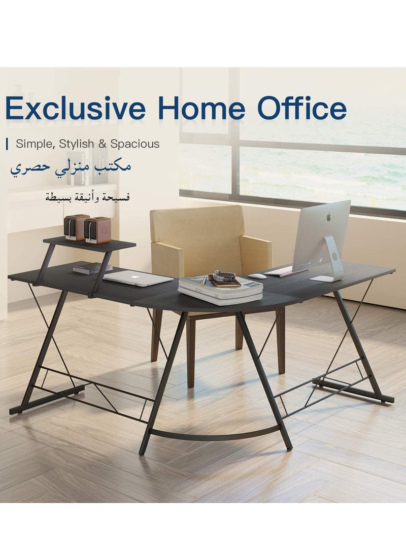 ALMAHZUZ - L-Shaped Desk Computer Corner Table 51 inch Home Gaming Desk Office Writing Workstation with Large Monitor Stand Space-Saving Easy to Assemble - Image 1