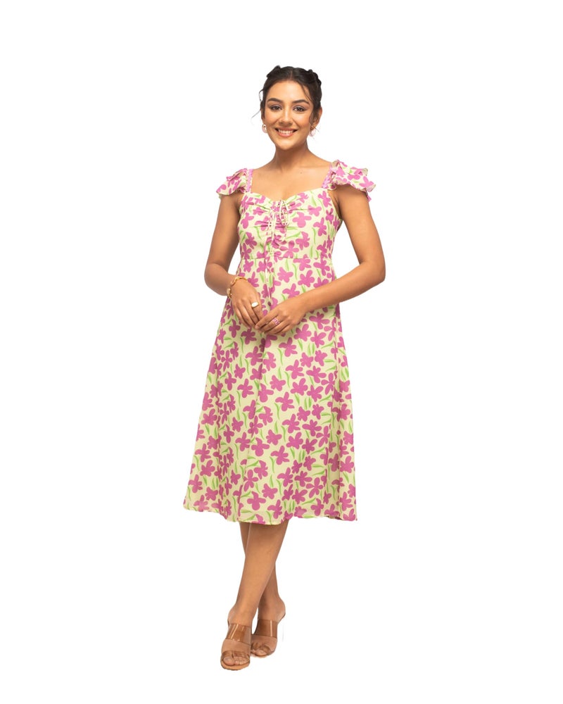 FIORRA Women's Pink Georgette Floral Printed Dress DR0016 - Image 1