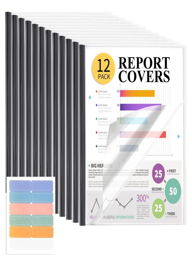 Utron 12 Pack Report Covers, 70 Sheet Capacity Presentation Folders, Clear Report Covers with Sliding Bar, Report Folder for A4 and Letter Size Paper - Image 1