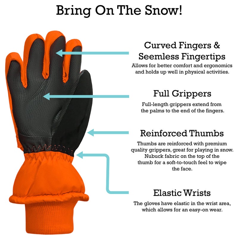 N'Ice Caps Kids Waterproof Winter Thinsulate Warm Gloves (Neon Orange, 9-10 Years) - Image 4