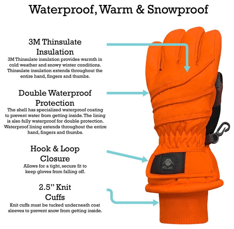 N'Ice Caps Kids Waterproof Winter Thinsulate Warm Gloves (Neon Orange, 9-10 Years) - Image 3