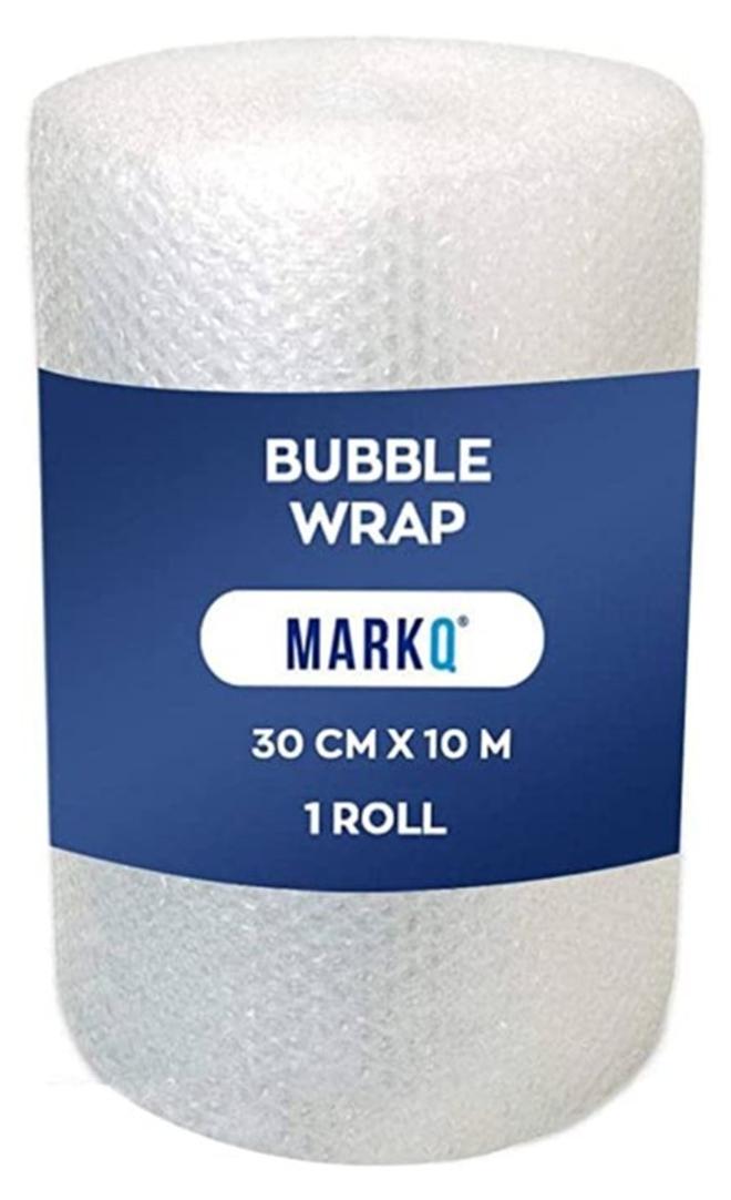 MARKQ لفة تغليف فقاعية، 30 سم × 10 م، غلاف مبطن بفقاعة هوائية للتغليف والشحن والبريد والتعبئة ونقل المستلزمات - Image 1