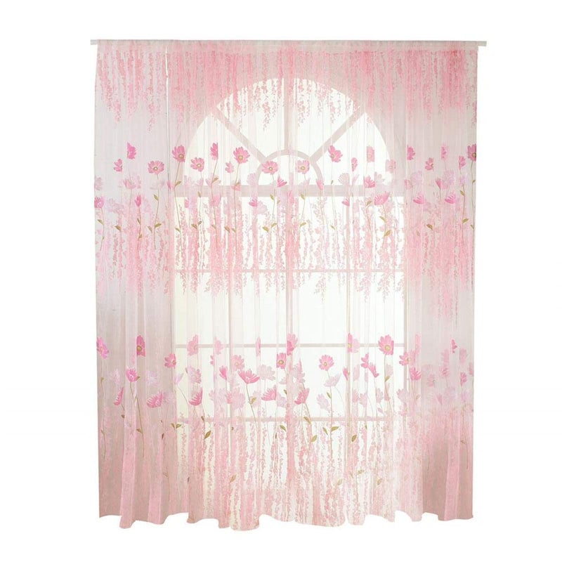 Tulle Voile Curtain Floral Pattern Window Blinds Drapes Panel Bedroom Living Room Interior Textile Decor Pink