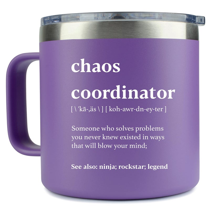 Chaos Coordinator Gifts for Women  Teacher Appreciation Gifts for Mothers Day Nurses Week Promotion  14oz Chaos Coordinator Tumbler Mug Purple Gift for Women Gift Baskets for Her Nurse Manager Boss