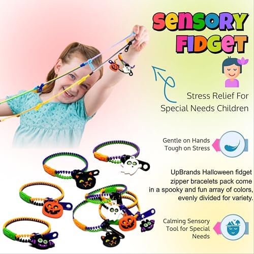 UpBrands 48-Pack Halloween Fidget Bracelets for Kids – Bulk Zipper Toys, Goodie Bag Fillers, Classroom Prizes, Halloween Party Favor Treats - Image 4