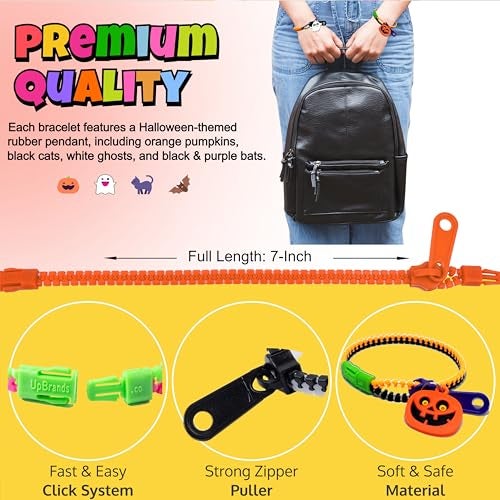 UpBrands 48-Pack Halloween Fidget Bracelets for Kids – Bulk Zipper Toys, Goodie Bag Fillers, Classroom Prizes, Halloween Party Favor Treats - Image 3