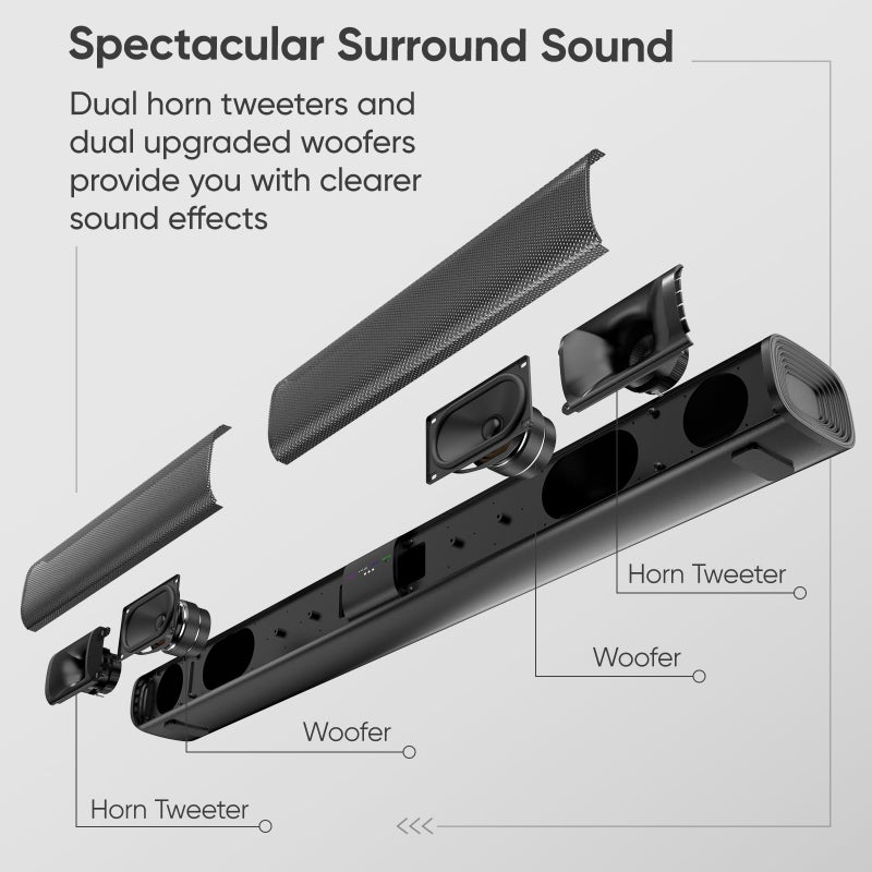 WebsLand Sound Bar for Smart TV, 80W 2.0 Channel Detachable Soundbar with Optical/ARC/AUX/Bluetooth, Surround Sound System for Home Theater, Wall Mountable or Desktop TV Speaker. - Image 2