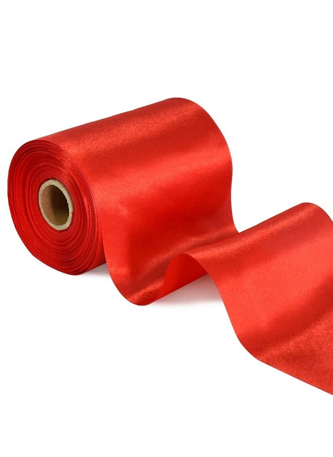 Peachjoy 4 Inch x 22Yards Wide Red Satin Ribbon Solid Fabric Large Ribbon for Cutting Ceremony Kit Grand Opening Chair Sash Table Hair Car Bows Sewing Craft Gift Wrapping Wedding Party Decoration  - Image 1