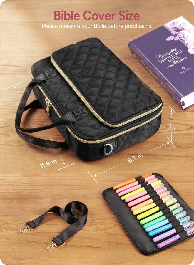 BellaHold All-in-One Bible Journaling Kit - Quilted Bible Cover Case for Women, 31 Highlighters, 75 Tabs, Bible Study Supplies & Christian Gift for Women and Teens (Shoulder Strap, Black) - Image 3