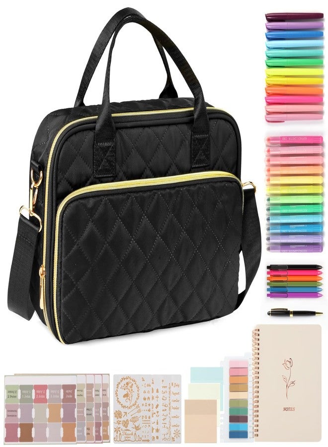 BellaHold All-in-One Bible Journaling Kit - Quilted Bible Cover Case for Women, 31 Highlighters, 75 Tabs, Bible Study Supplies & Christian Gift for Women and Teens (Shoulder Strap, Black) - Image 1