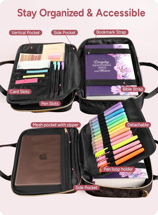 BellaHold All-in-One Bible Journaling Kit - Quilted Bible Cover Case for Women, 31 Highlighters, 75 Tabs, Bible Study Supplies & Christian Gift for Women and Teens (Shoulder Strap, Black) - Image 4