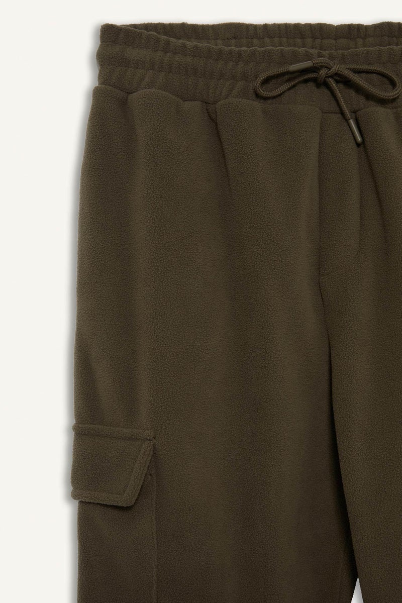 DeFacto Green Man Regular Fit Drawstring Waist Fleece Cargo Sweatpants Casual - Image 3