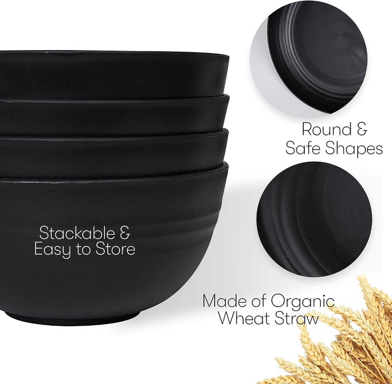 SWEVEN Wheat Straw Dinnerware Sets | Unbreakable Dinnerware Sets | Dishwasher Microwave Safe Dinnerware | Eco Friendly Non Breakable Dinnerware Sets | RV Outdoor Camping (Black, Service for 4 (16 pcs)) - Image 3