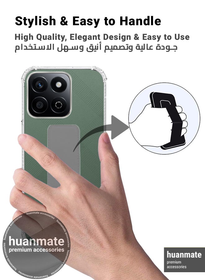huanmate Honor X7c Magnetic Case With Hand Grip Holder & Kickstand - Strong Grip for Magnetic Car Holder, Stylish & Functional, Ultimate Convenience & Hands-Free Viewing - Clear/Grey - Image 3