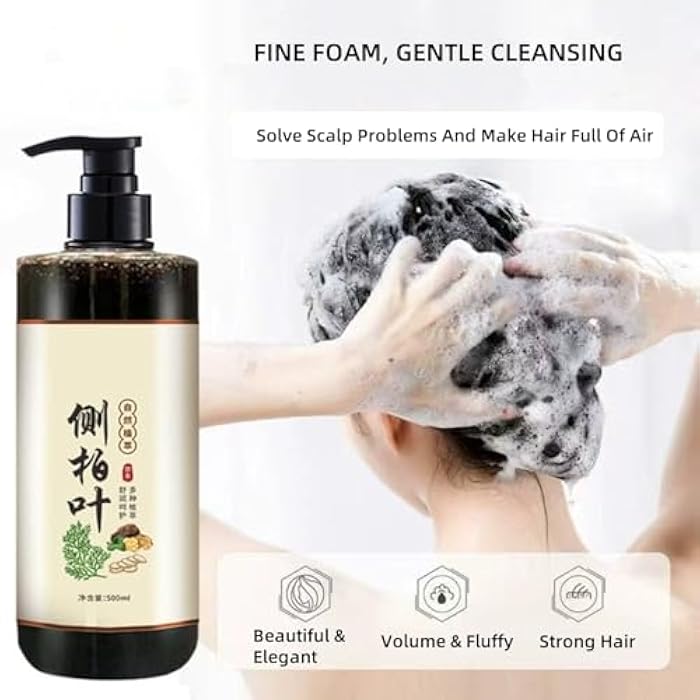 New Cover Natural Black Shampoo with He Shou Wu & Leaf of Oriental Arborvitae for Men & Women - 500ml Anti-Dandruff Hair Growth Shampoo, Platycladus Orientalis Leaf Moisturizing Scalp Hair Care - Image 2