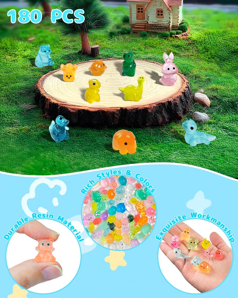 Piemow 180 Pcs Mini Resin Animals Kit - Luminous Tiny Resin Animals Figurines Accessories Gifts for Aquarium Fairy Garden Bonsai Decor - Image 2