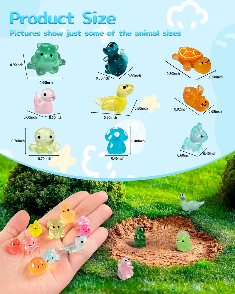 Piemow 180 Pcs Mini Resin Animals Kit - Luminous Tiny Resin Animals Figurines Accessories Gifts for Aquarium Fairy Garden Bonsai Decor - Image 5