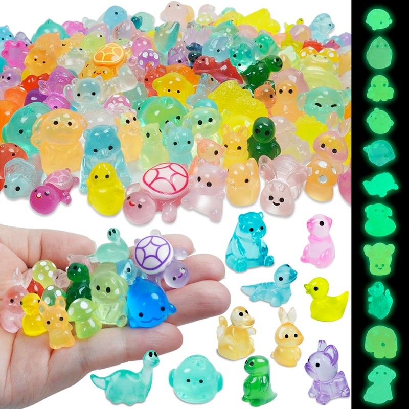 Piemow 180 Pcs Mini Resin Animals Kit - Luminous Tiny Resin Animals Figurines Accessories Gifts for Aquarium Fairy Garden Bonsai Decor - Image 1